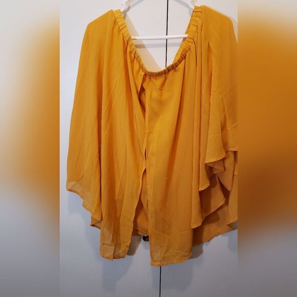 2 /$25 🚨 Shein NWT XXL Mustard Yellow Layered Chiffon Blouse Flowy Draped Top - Picture 3 of 5